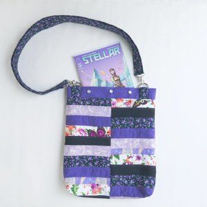 Book Bag Purse - Purple Patchwork - Upcycled Bag
